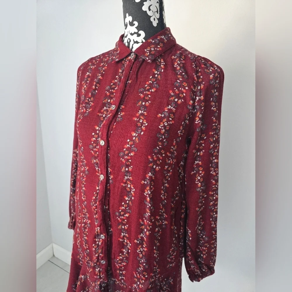 Free People Red Long Sleeve Dress Shirt with Bishop Sleeves size XS